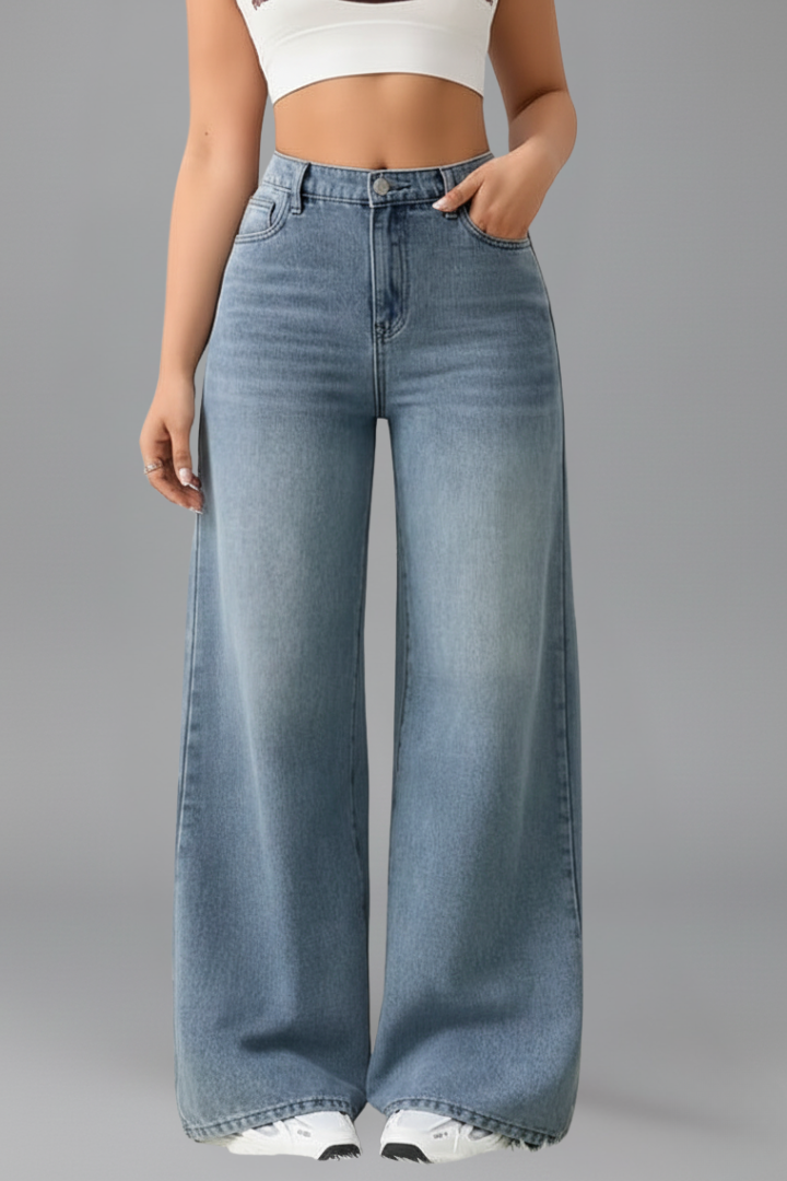 Evelyn – Damens Högmidjade Vida Jeans