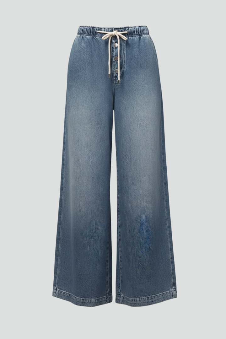 Lauren – Kvinnors Avslappnade Vida Byxor med Dragsko i Denim