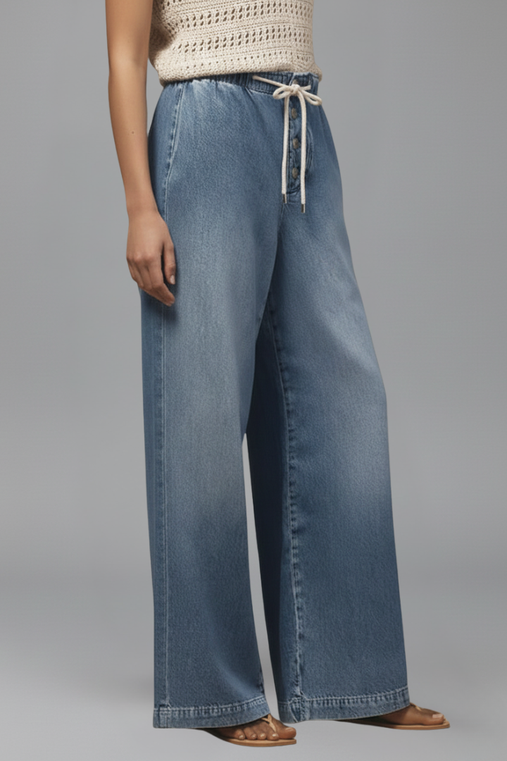 Lauren – Kvinnors Avslappnade Vida Byxor med Dragsko i Denim