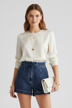 Danielle – Damens Högmidjade Shorts med Rullad Kant