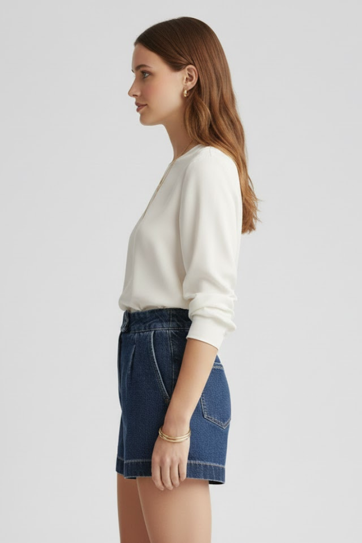 Danielle – Damens Högmidjade Shorts med Rullad Kant