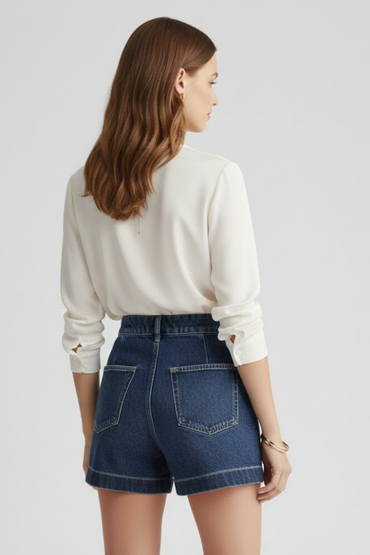 Danielle – Damens Högmidjade Shorts med Rullad Kant