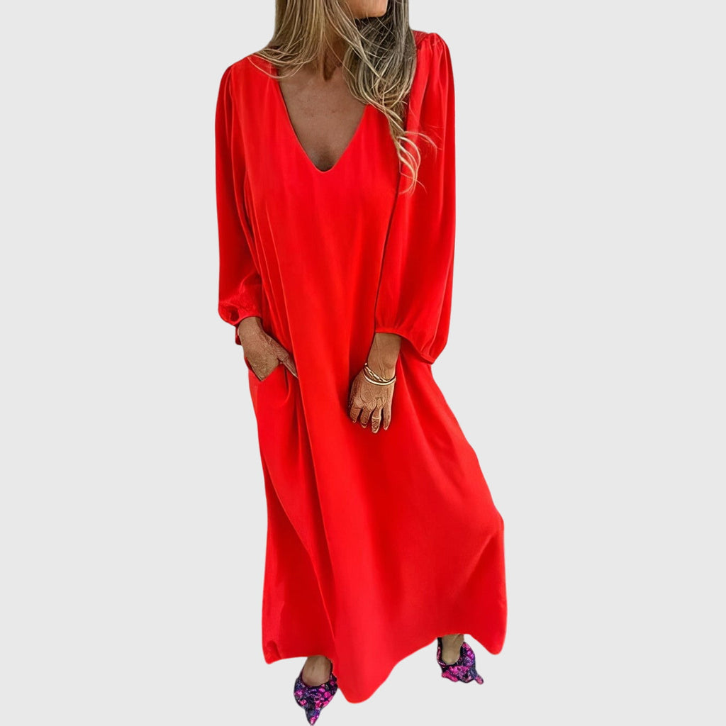 Carol – Lång Boho Klänning Med Fickor