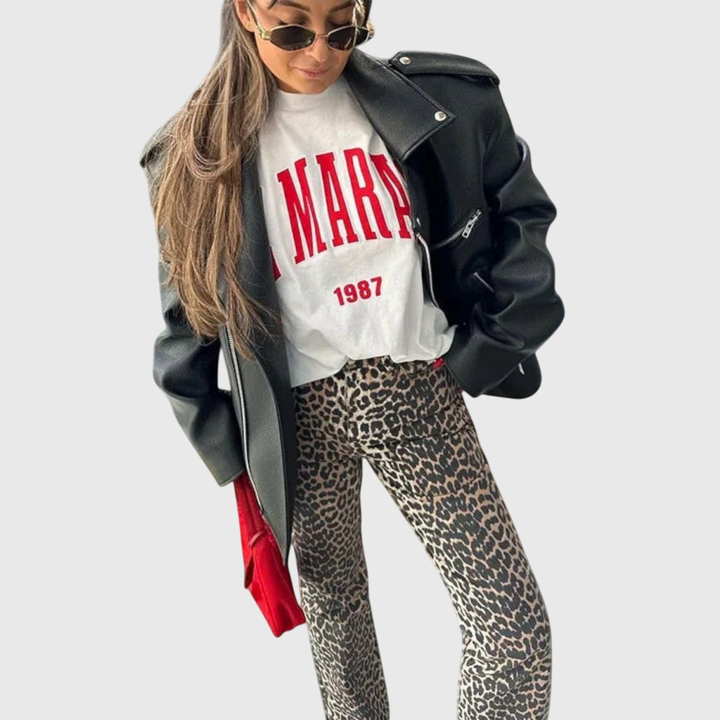 Chandra – Vintage Jeans med Leoprint
