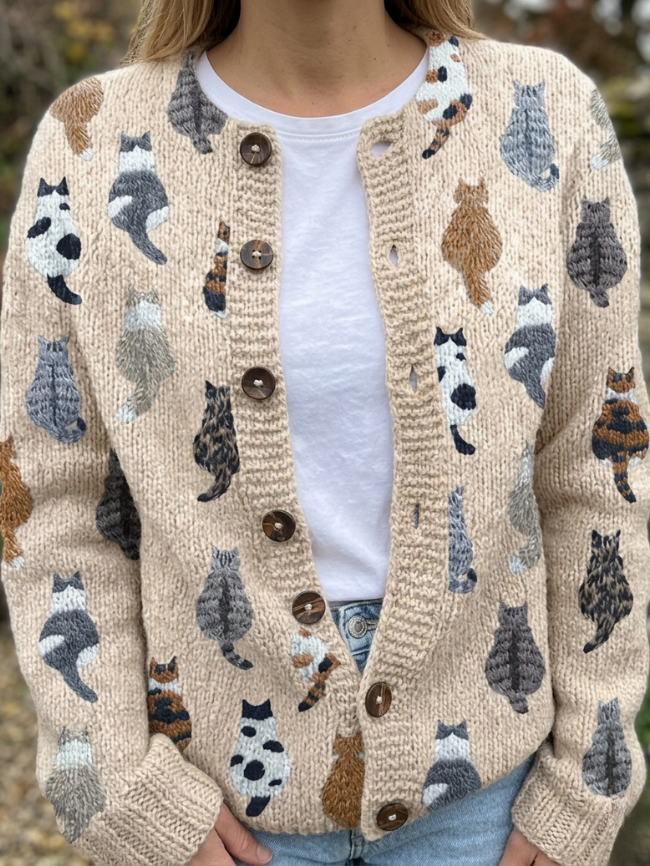 Camille | Cardigan med kattmotiv