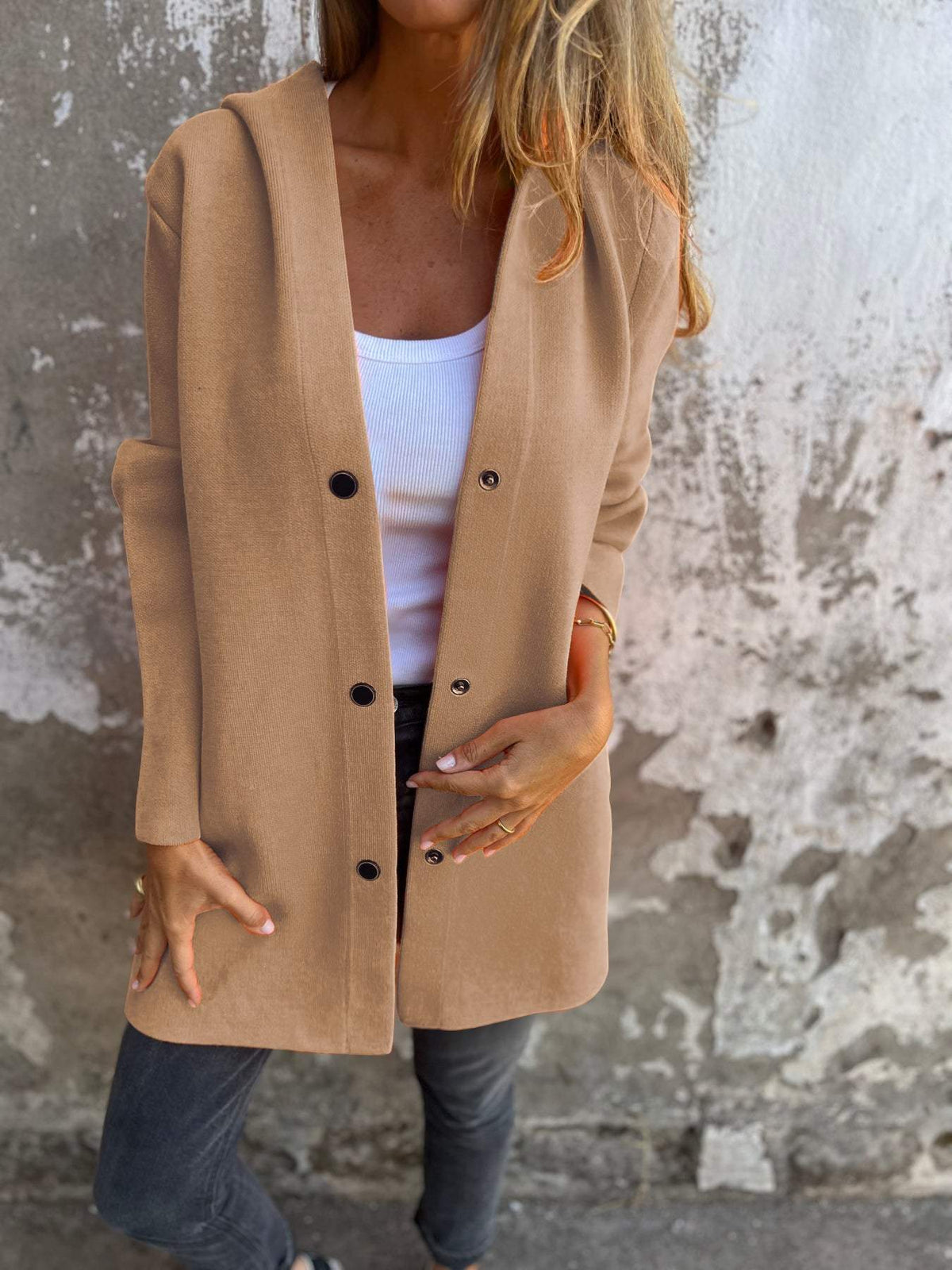 Lång elegant cardigan med huva