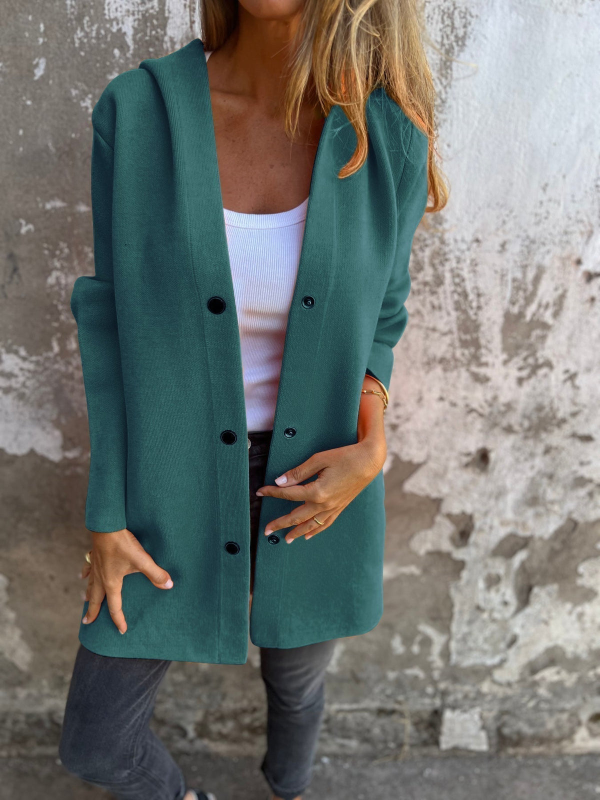 Lång elegant cardigan med huva