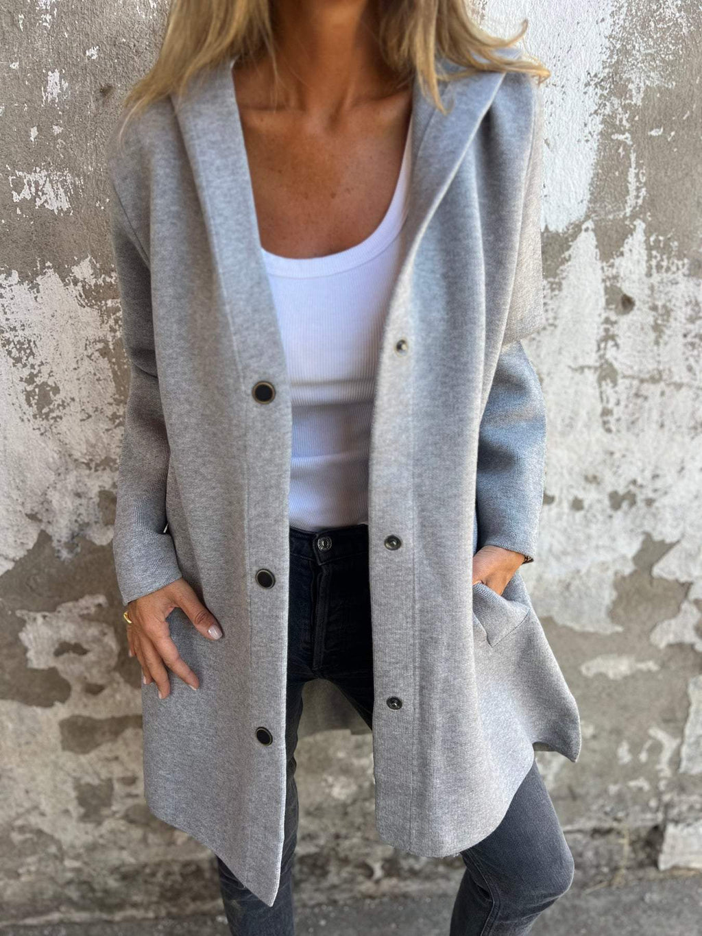 Lång elegant cardigan med huva