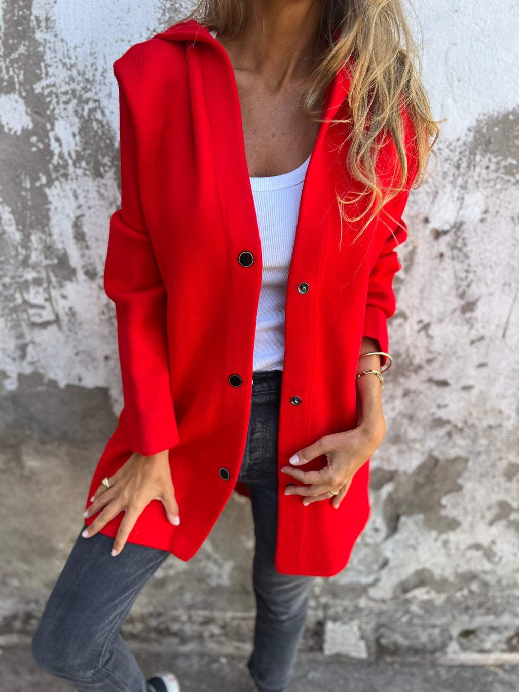 Lång elegant cardigan med huva