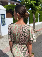Amélie | Kopparfärgad mönstrad midiklänning