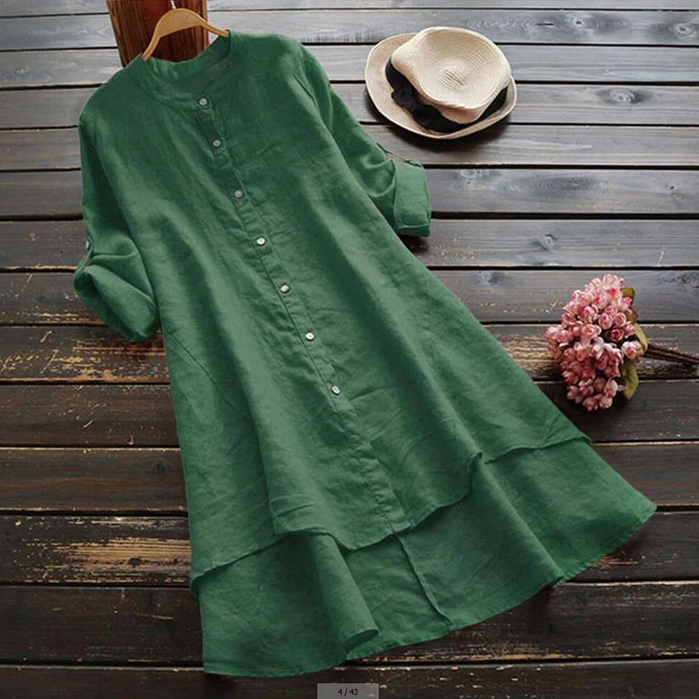Sophia – Linne Skjortklänning Knapp-Down Lagerkant