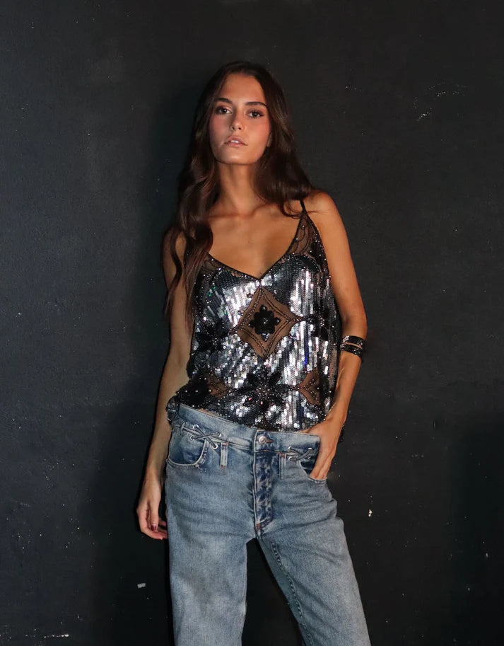 Célia | Paljettopp med bar rygg