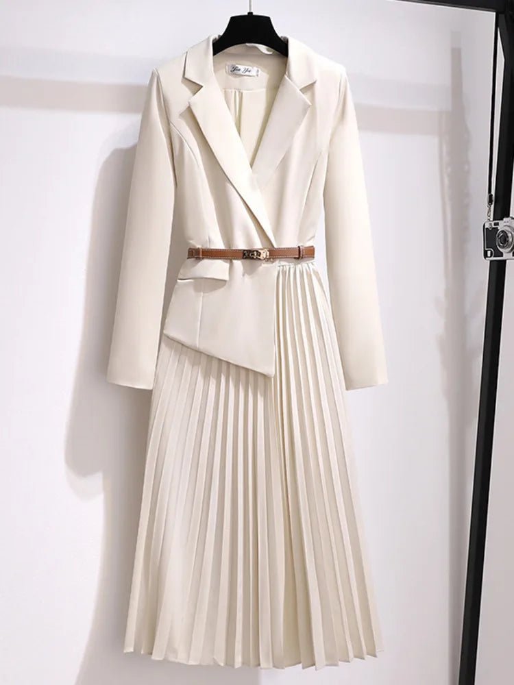 Grace – Midi Klänning Blazer Stil Med Bälte Plisserad