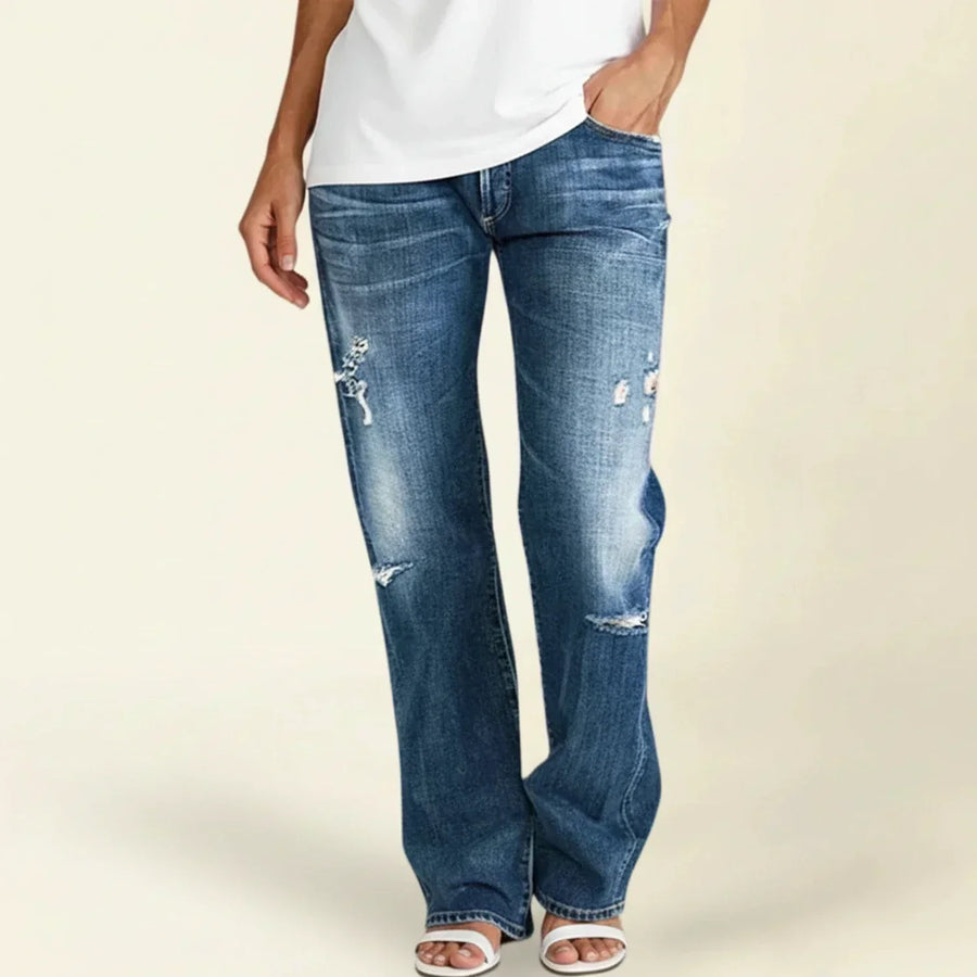 Chloe – Damens Rivna Högmidjade Rak Jeansen