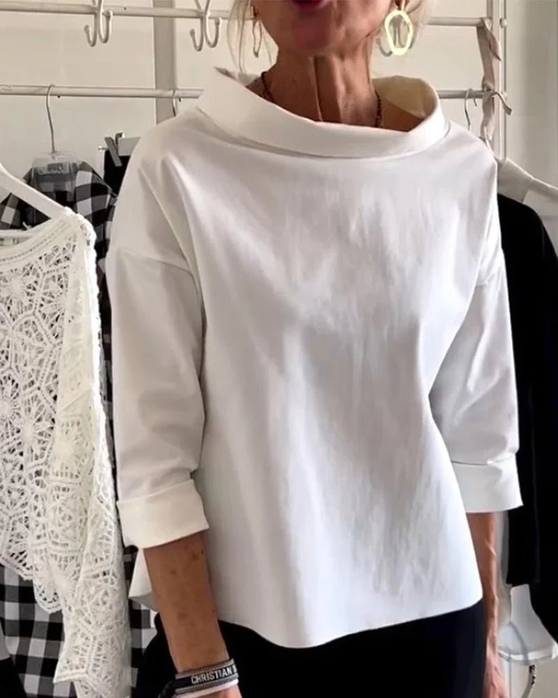 Mia – Dam Cowl Neck Topp 3/4 Ärmar Avslappnad Passform