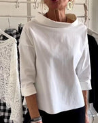 Mia – Dam Cowl Neck Topp 3/4 Ärmar Avslappnad Passform