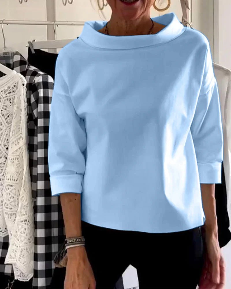 Mia – Dam Cowl Neck Topp 3/4 Ärmar Avslappnad Passform