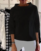 Mia – Dam Cowl Neck Topp 3/4 Ärmar Avslappnad Passform