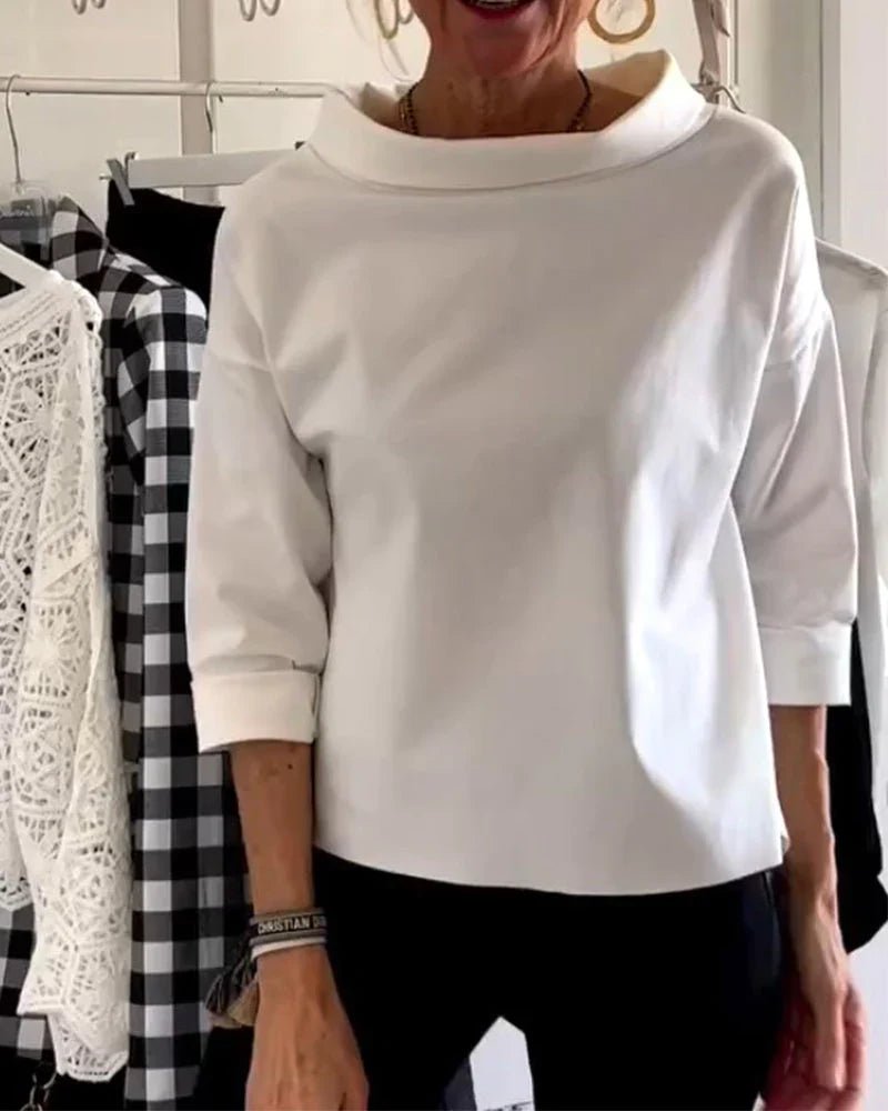 Mia – Dam Cowl Neck Topp 3/4 Ärmar Avslappnad Passform
