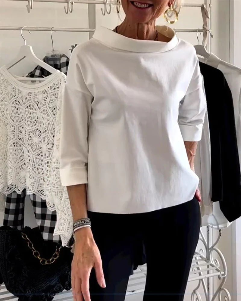 Mia – Dam Cowl Neck Topp 3/4 Ärmar Avslappnad Passform