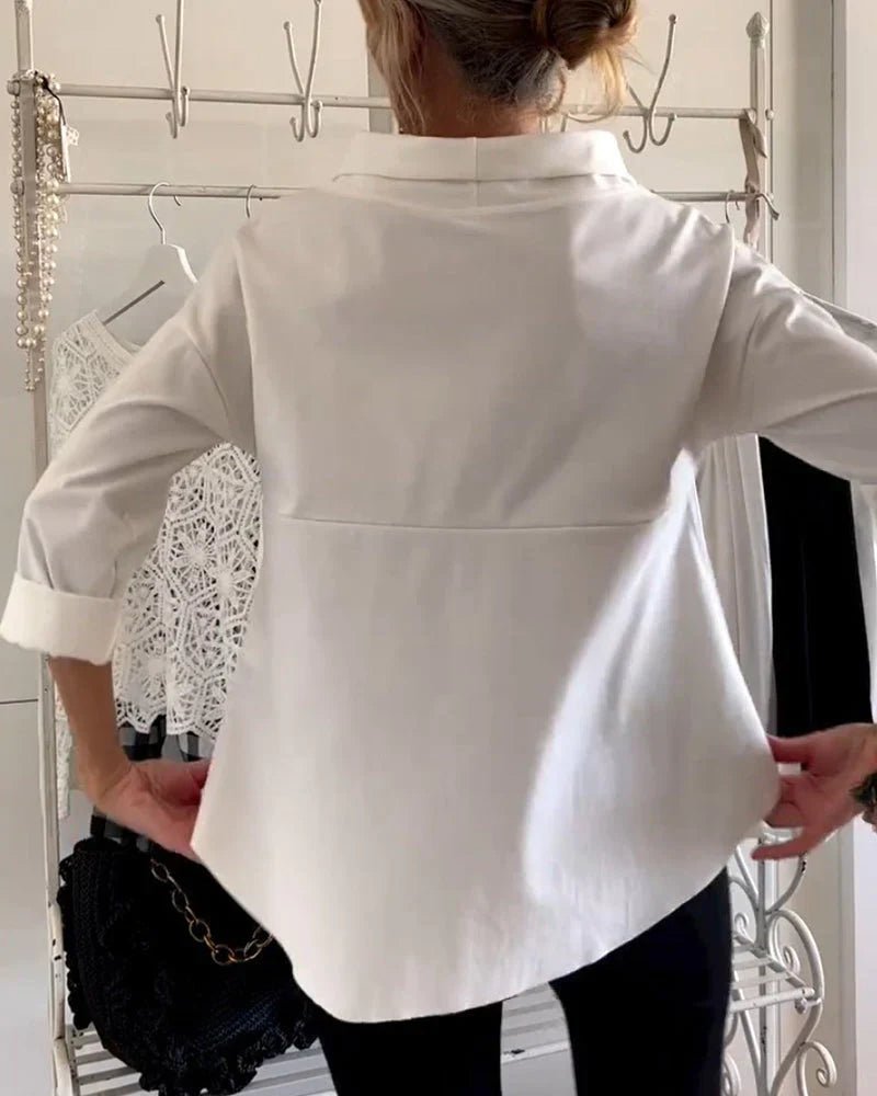 Mia – Dam Cowl Neck Topp 3/4 Ärmar Avslappnad Passform