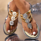 Harper – Dam Strass T-Strap Platta Sandaler Slip-On