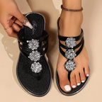 Harper – Dam Strass T-Strap Platta Sandaler Slip-On