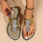 Harper – Dam Strass T-Strap Platta Sandaler Slip-On