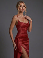 Isabella – Kvinnors Spaghetti Strap Rynkad Bodycon Maxi Klänning