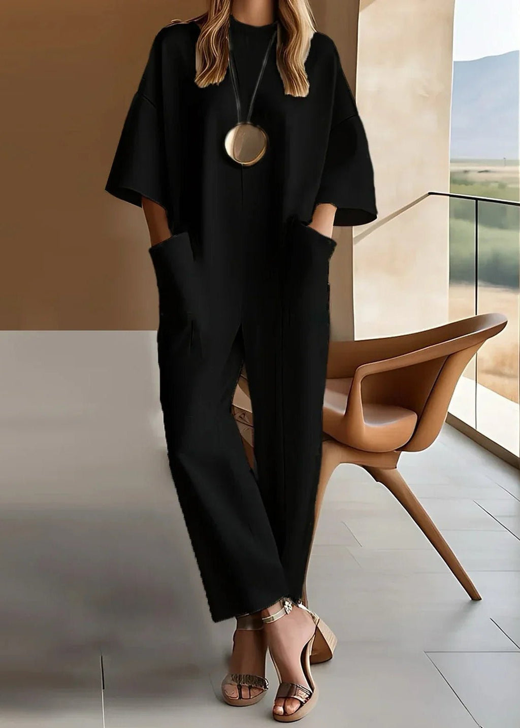 Grace – Kvinnors Vida Byxor Jumpsuit Lång Ärmar Crew Neck